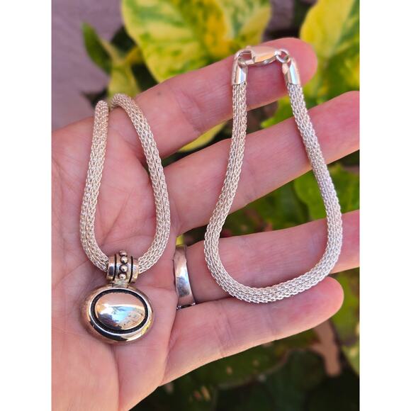 Vintage Sterling Silver 925 Round Mesh SU Italy 18” Necklace & Bracelet Set - Picture 1 of 10